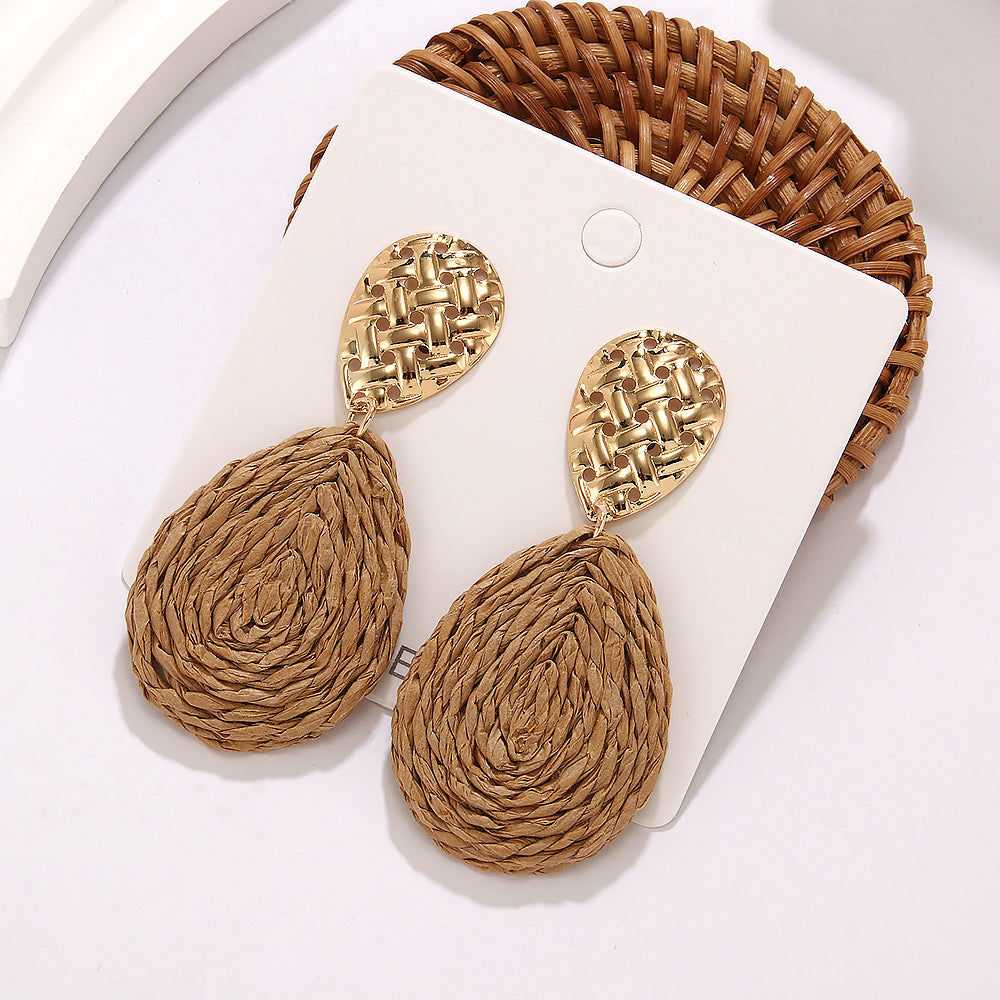 1 Pair Hawaiian Tropical Water Droplets Water Drop Alloy raffia 14K Gold Plated Drop Earrings