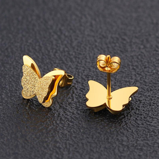 1 pair retro butterfly titanium steel plating hollow out ear studs