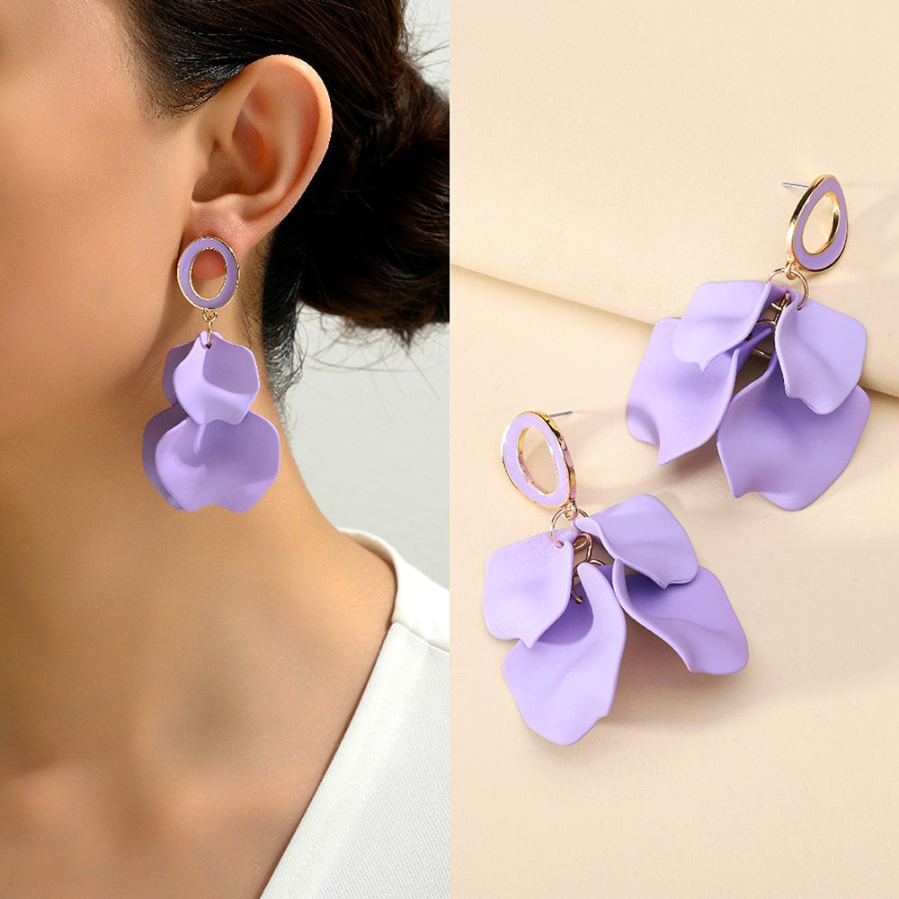 1 pair elegant romantic sweet petal spray paint painted inlay zinc alloy acrylic dangling earrings