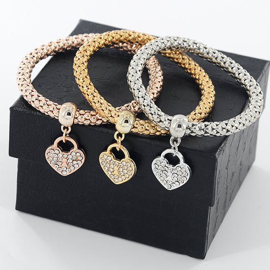 elegant princess glam heart alloy artificial rhinestones national day easter independence day women's bracelets
