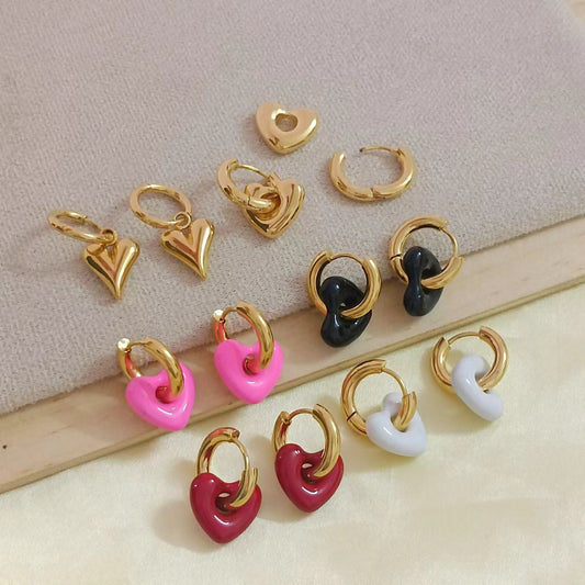 1 Pair Romantic Heart Shape Drip glazed 304 Stainless Steel Metal None 18K Gold Plated Hoop Earrings