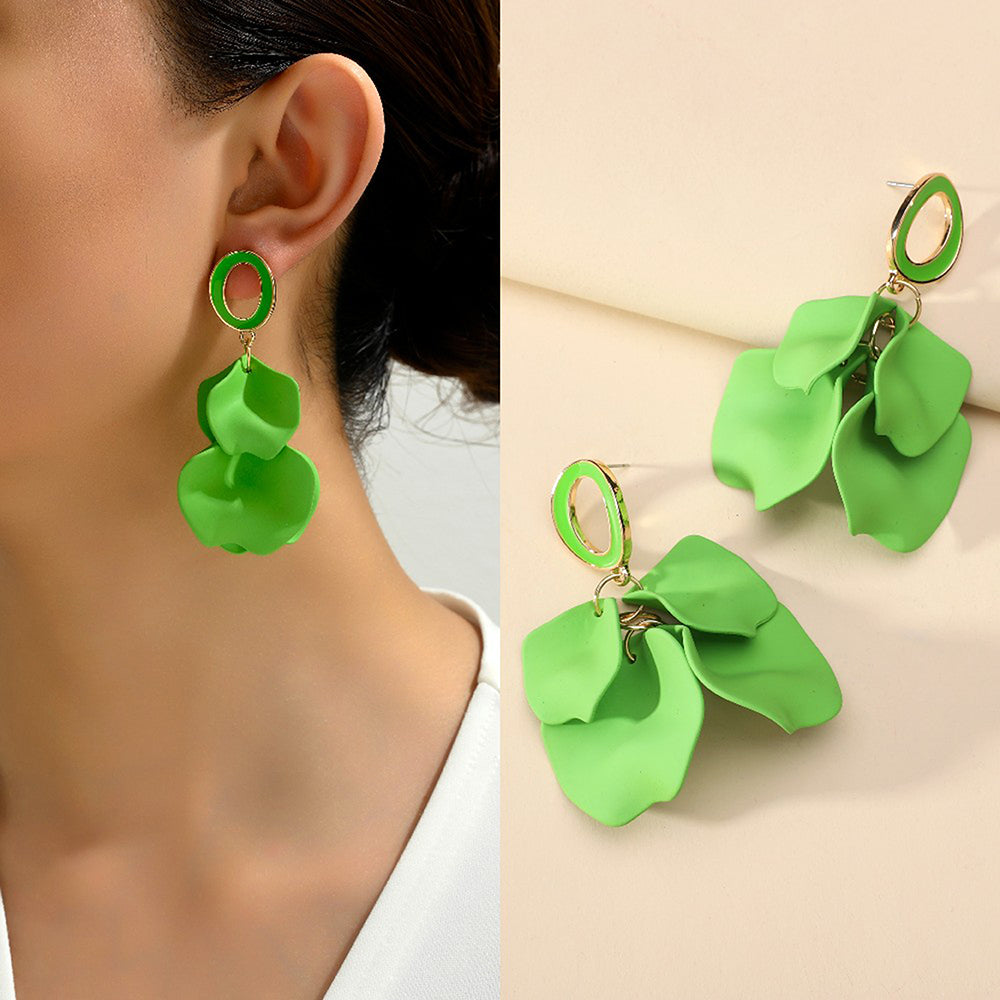 1 pair elegant romantic sweet petal spray paint painted inlay zinc alloy acrylic dangling earrings