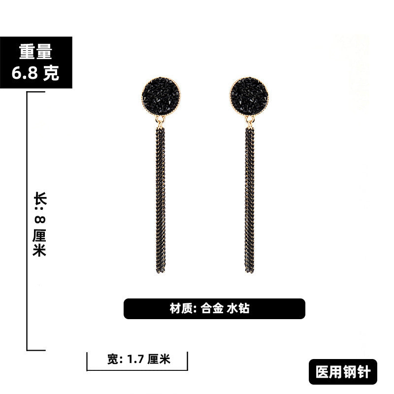 black retro long diamond tassel earrings