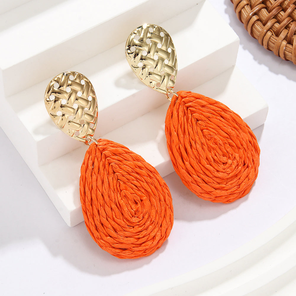 1 Pair Hawaiian Tropical Water Droplets Water Drop Alloy raffia 14K Gold Plated Drop Earrings