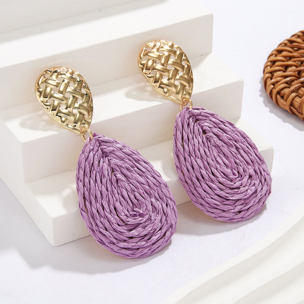 1 Pair Hawaiian Tropical Water Droplets Water Drop Alloy raffia 14K Gold Plated Drop Earrings