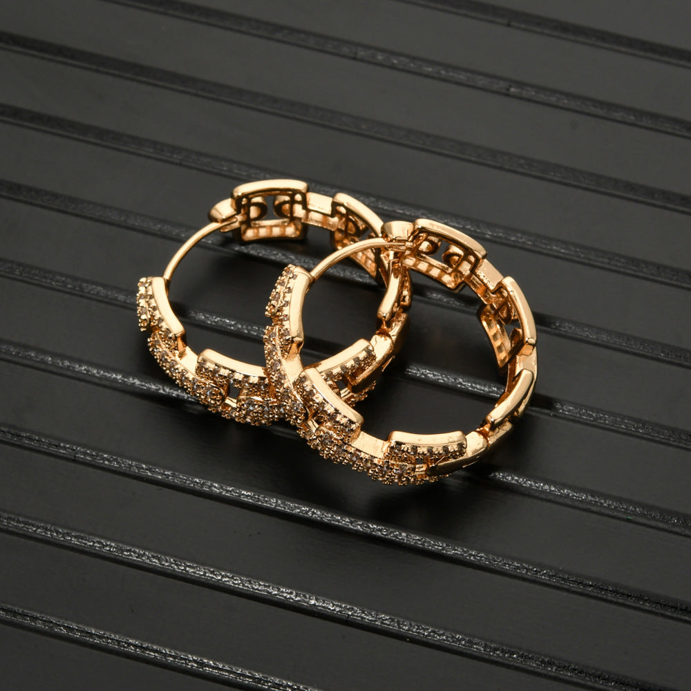 1 Pair Elegant Simple Style Geometric Polishing Copper Zircon 18K Gold Plated Hoop Earrings