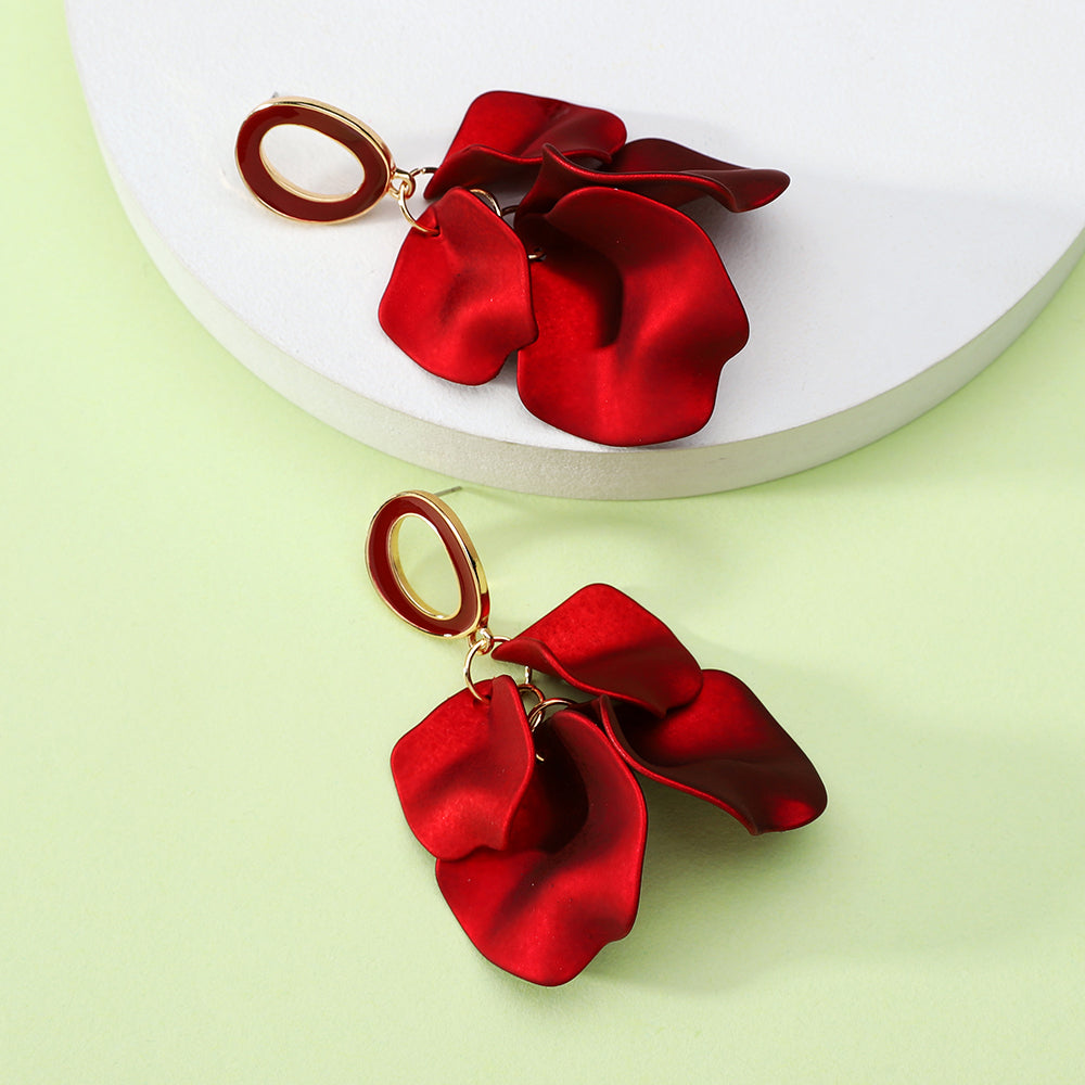 1 pair elegant romantic sweet petal spray paint painted inlay zinc alloy acrylic dangling earrings