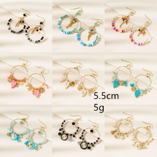 1 pair elegant lady leaf alloy glass soft clay gold plated drop earrings