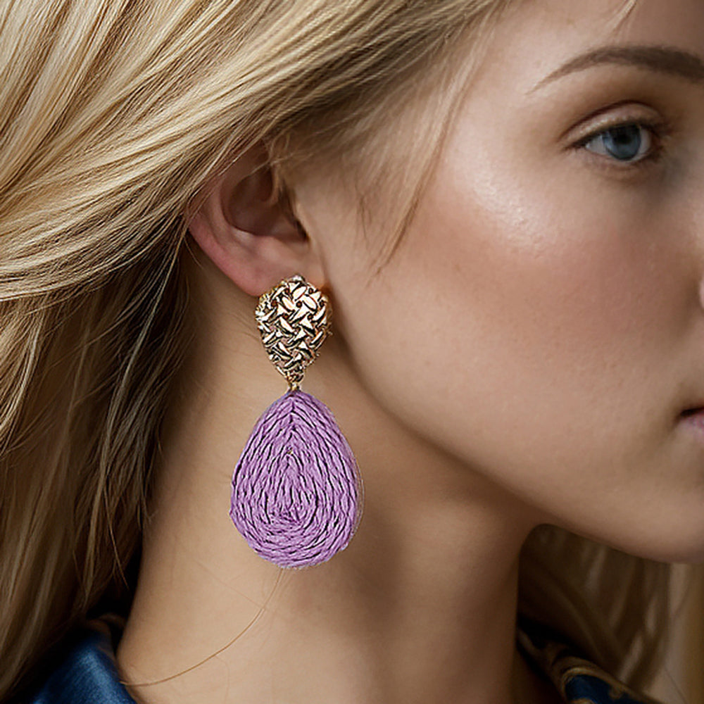 1 Pair Hawaiian Tropical Water Droplets Water Drop Alloy raffia 14K Gold Plated Drop Earrings