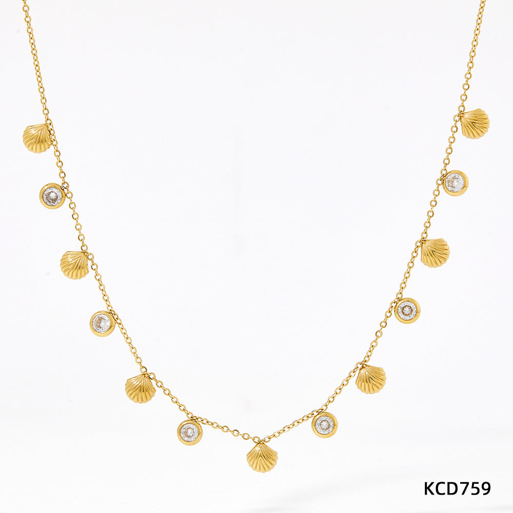 304 Stainless Steel 16K Gold Plated White Gold Plated Gold Plated Elegant Lady Plating Inlay Shell Zircon Anklet Necklace