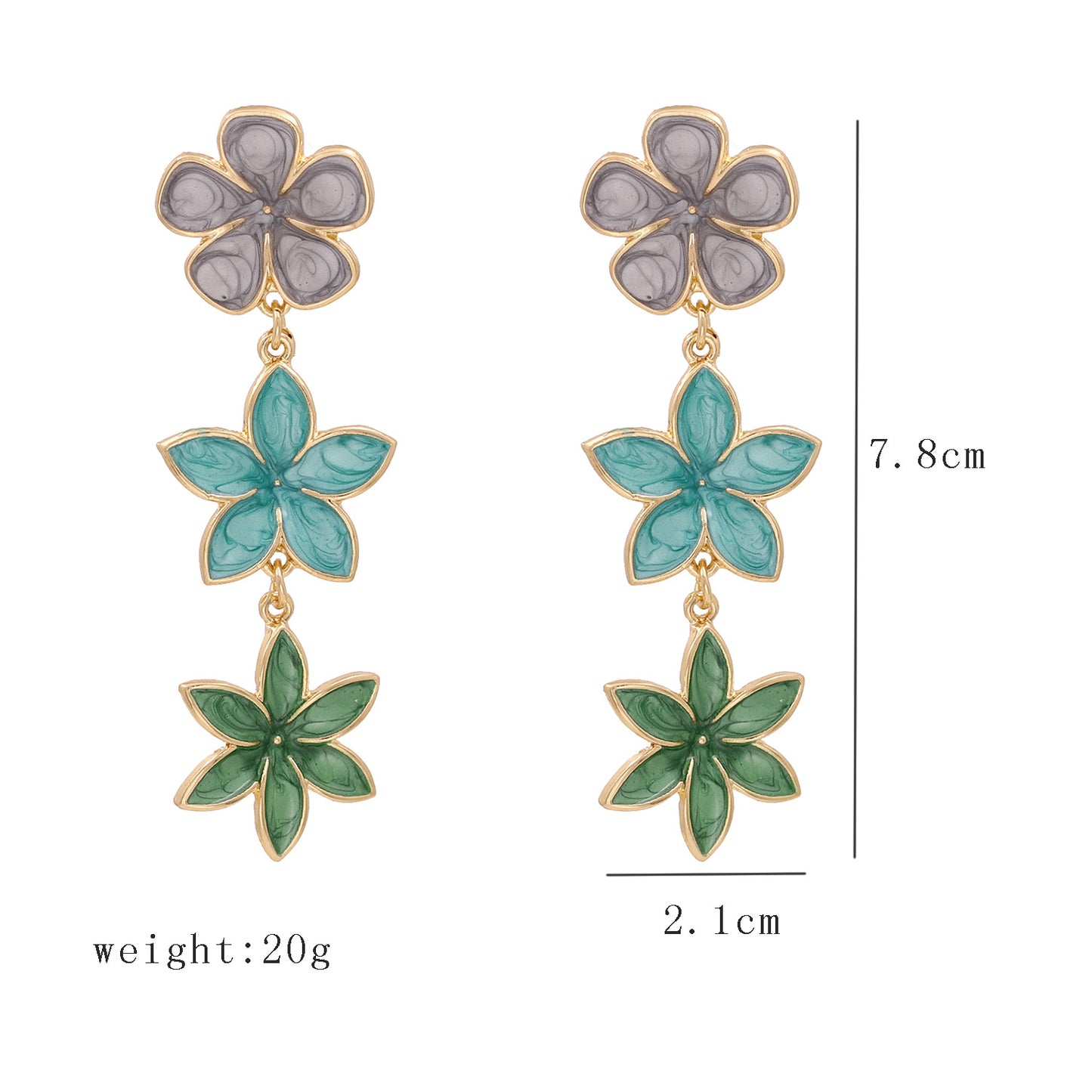 fashion retro lilac oil drop flower earrings three earrings personalized earrings
