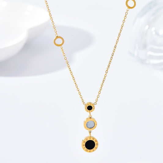 fashion round stainless steel hollow out inlay acrylic shell pendant necklace 1 piece