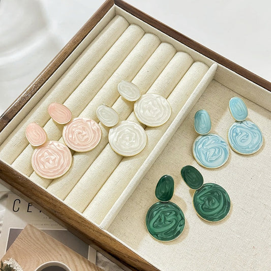 1 pair sweet oval plating alloy drop earrings