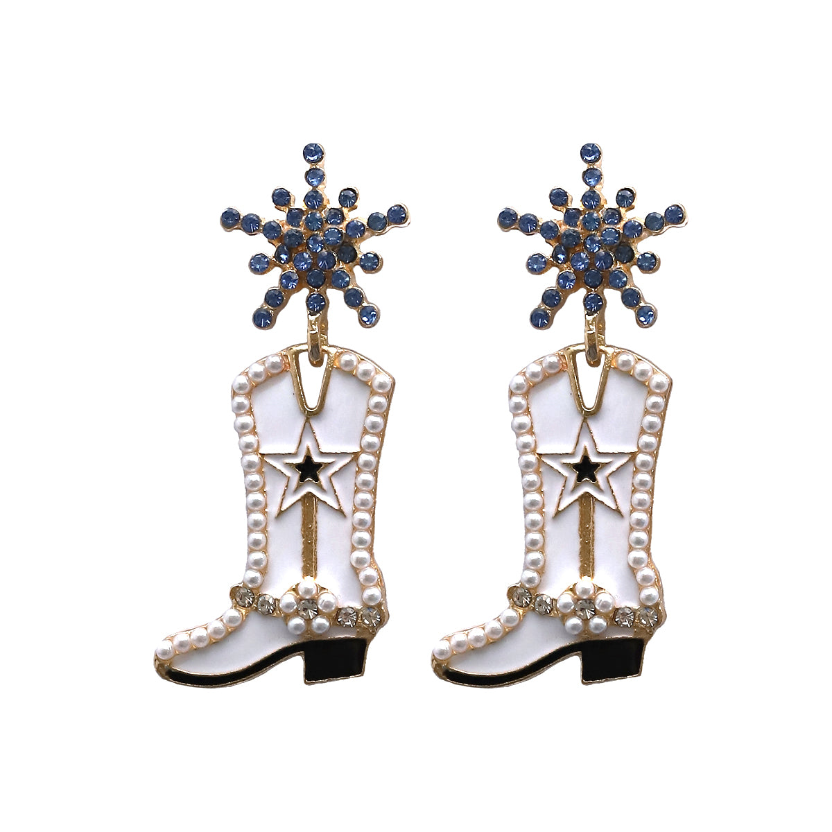 1 pair cowboy style boots inlay alloy artificial gemstones drop earrings