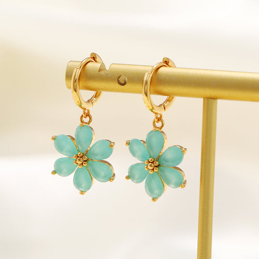 fashion flower copper artificial gemstones earrings