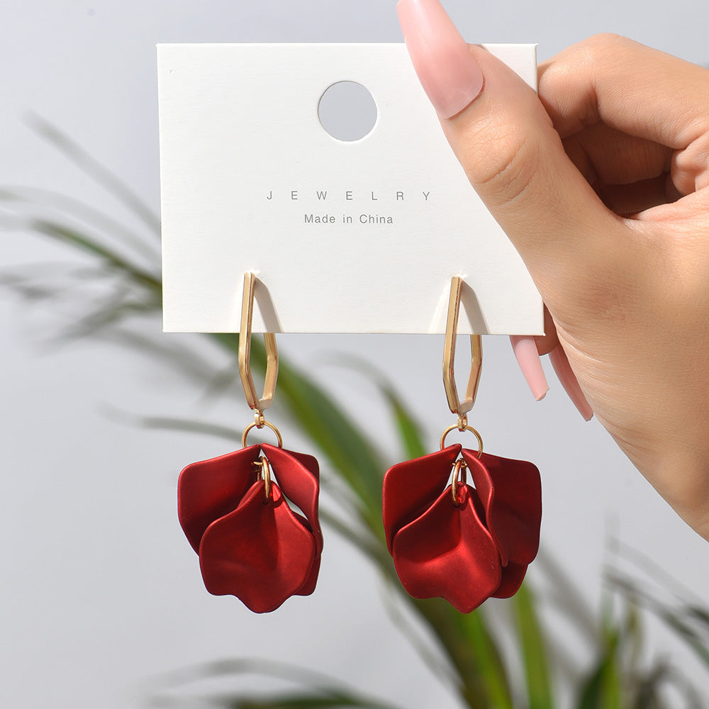 1 pair elegant vacation petal arylic zinc alloy drop earrings