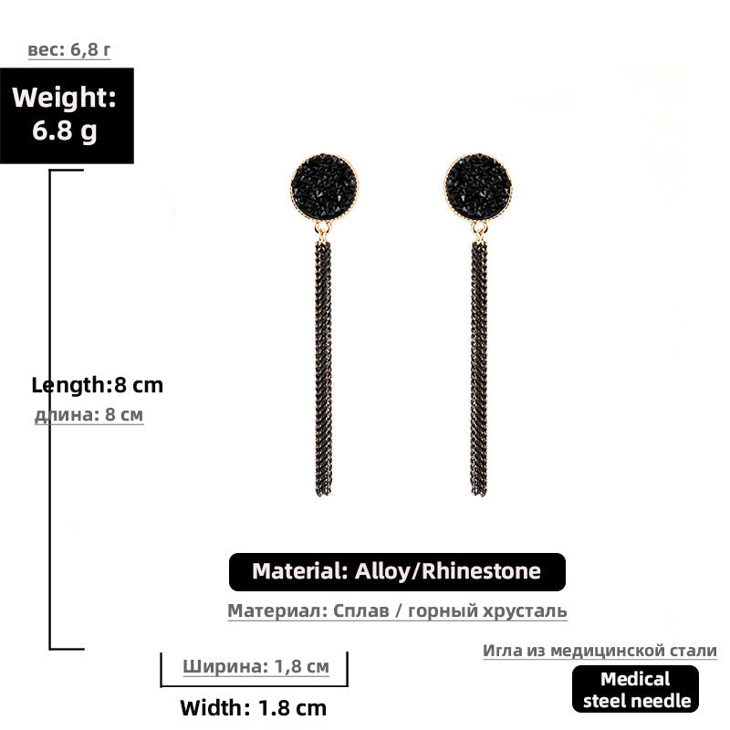 black retro long diamond tassel earrings