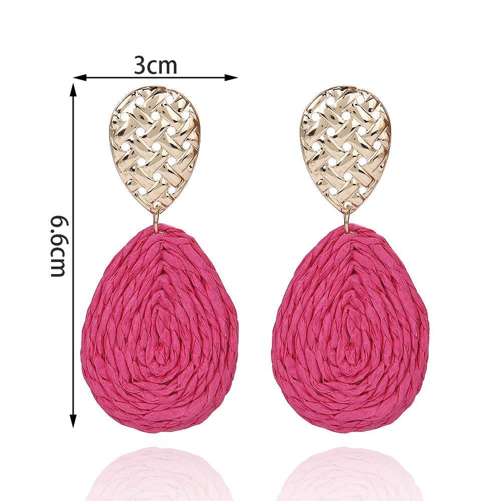 1 Pair Hawaiian Tropical Water Droplets Water Drop Alloy raffia 14K Gold Plated Drop Earrings