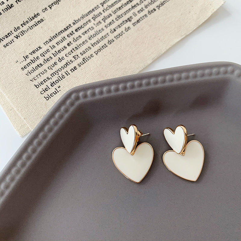 cute heart shape alloy enamel women's drop earrings