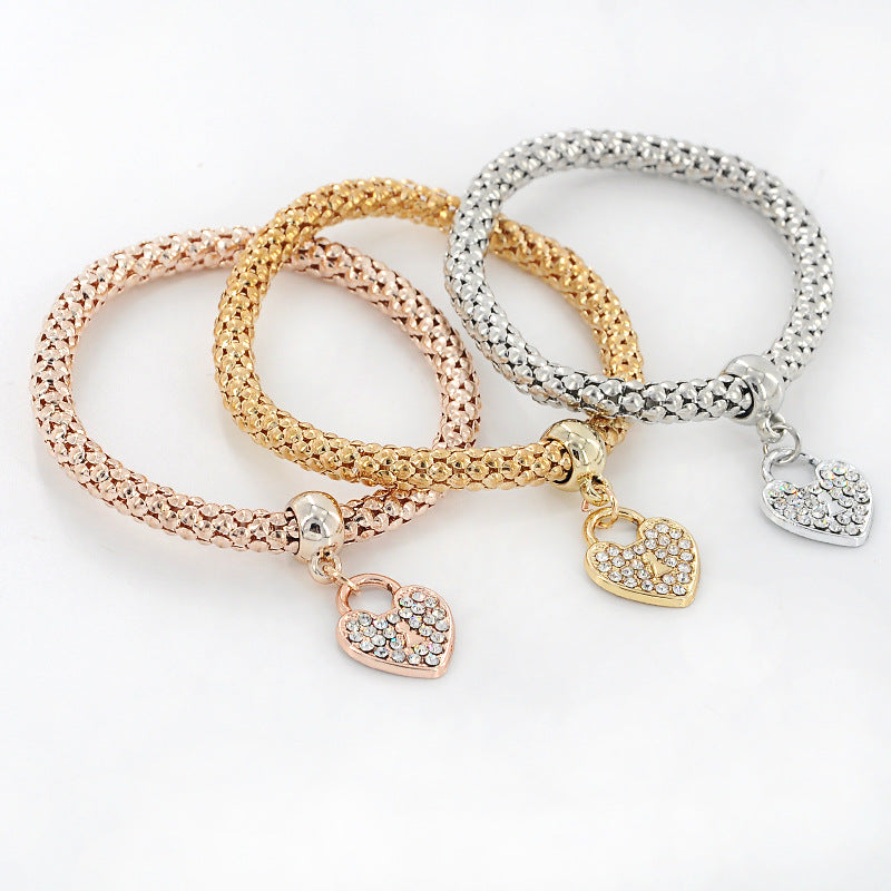 elegant princess glam heart alloy artificial rhinestones national day easter independence day women's bracelets