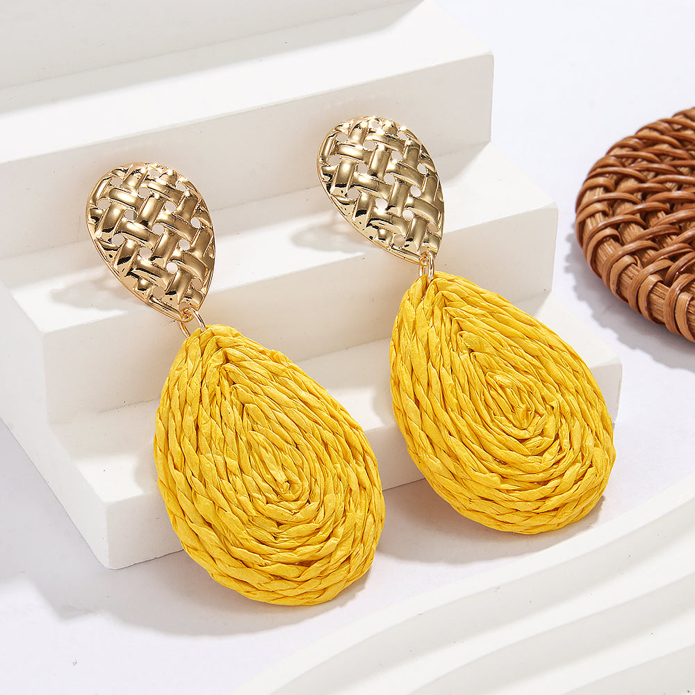 1 Pair Hawaiian Tropical Water Droplets Water Drop Alloy raffia 14K Gold Plated Drop Earrings
