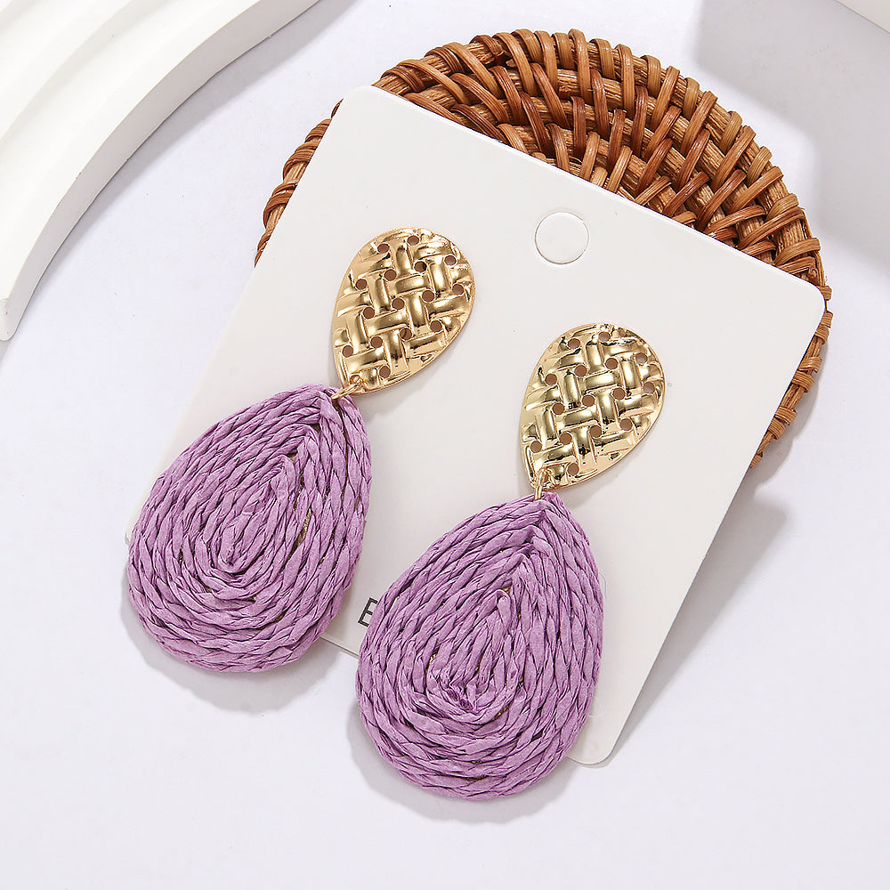 1 Pair Hawaiian Tropical Water Droplets Water Drop Alloy raffia 14K Gold Plated Drop Earrings