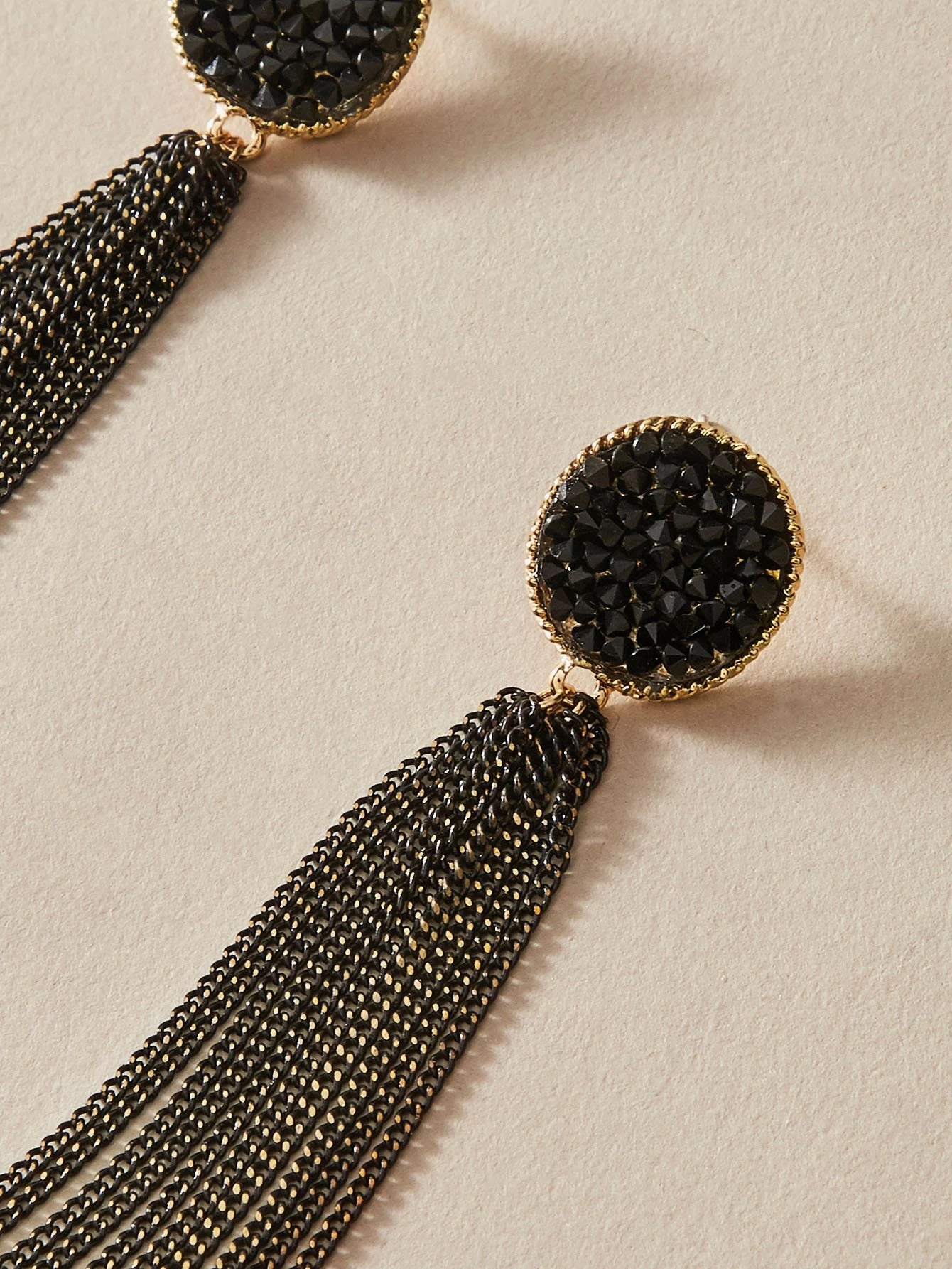 black retro long diamond tassel earrings