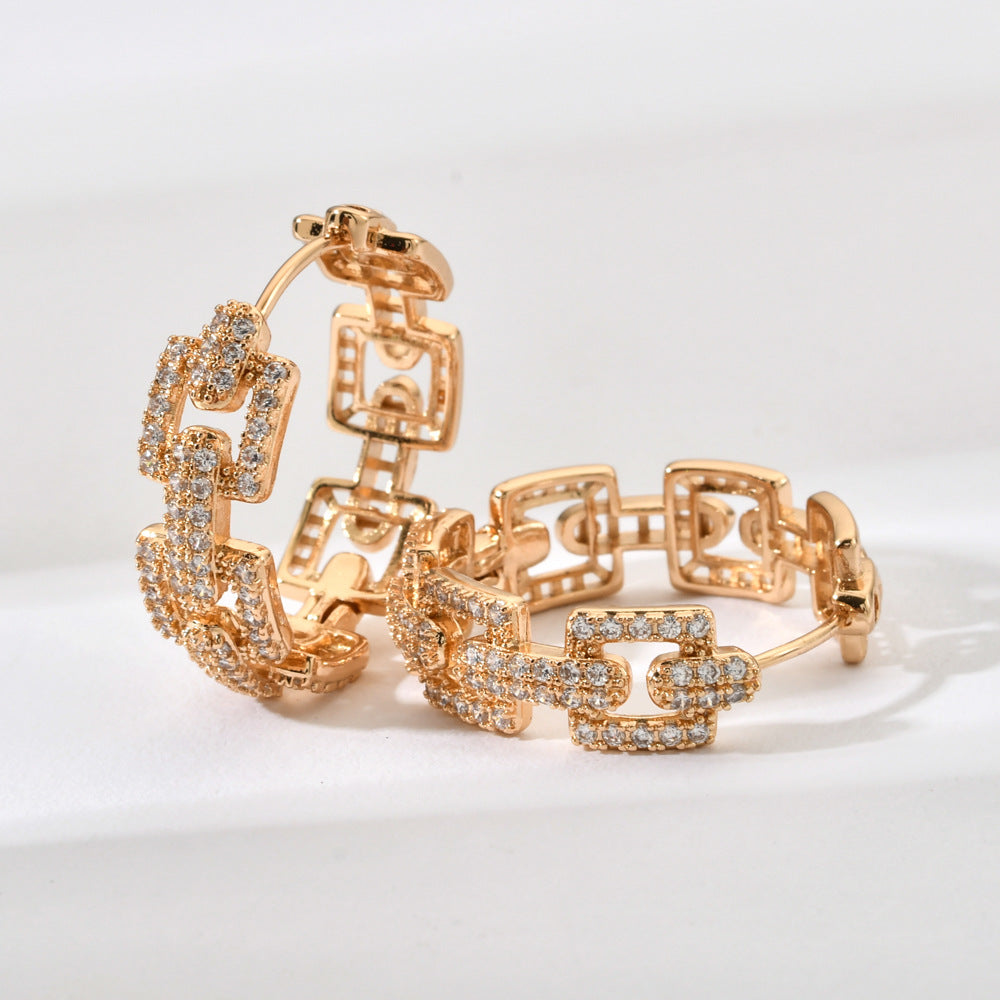 1 Pair Elegant Simple Style Geometric Polishing Copper Zircon 18K Gold Plated Hoop Earrings