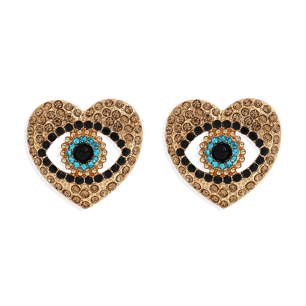 1 pair fashion heart shape inlay alloy rhinestones pearl ear studs