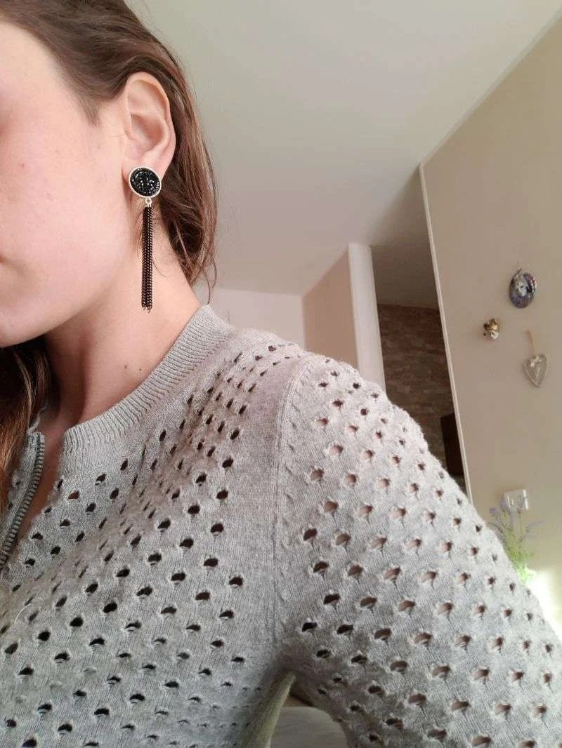 black retro long diamond tassel earrings