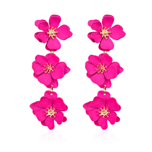 1 pair elegant bohemian simple style flower plating alloy drop earrings