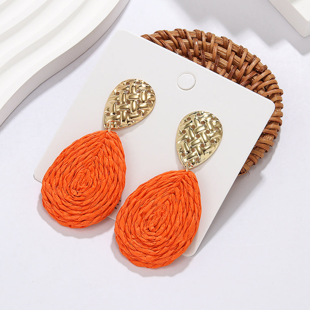1 Pair Hawaiian Tropical Water Droplets Water Drop Alloy raffia 14K Gold Plated Drop Earrings