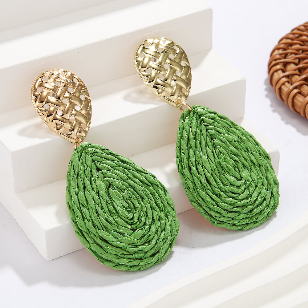 1 Pair Hawaiian Tropical Water Droplets Water Drop Alloy raffia 14K Gold Plated Drop Earrings