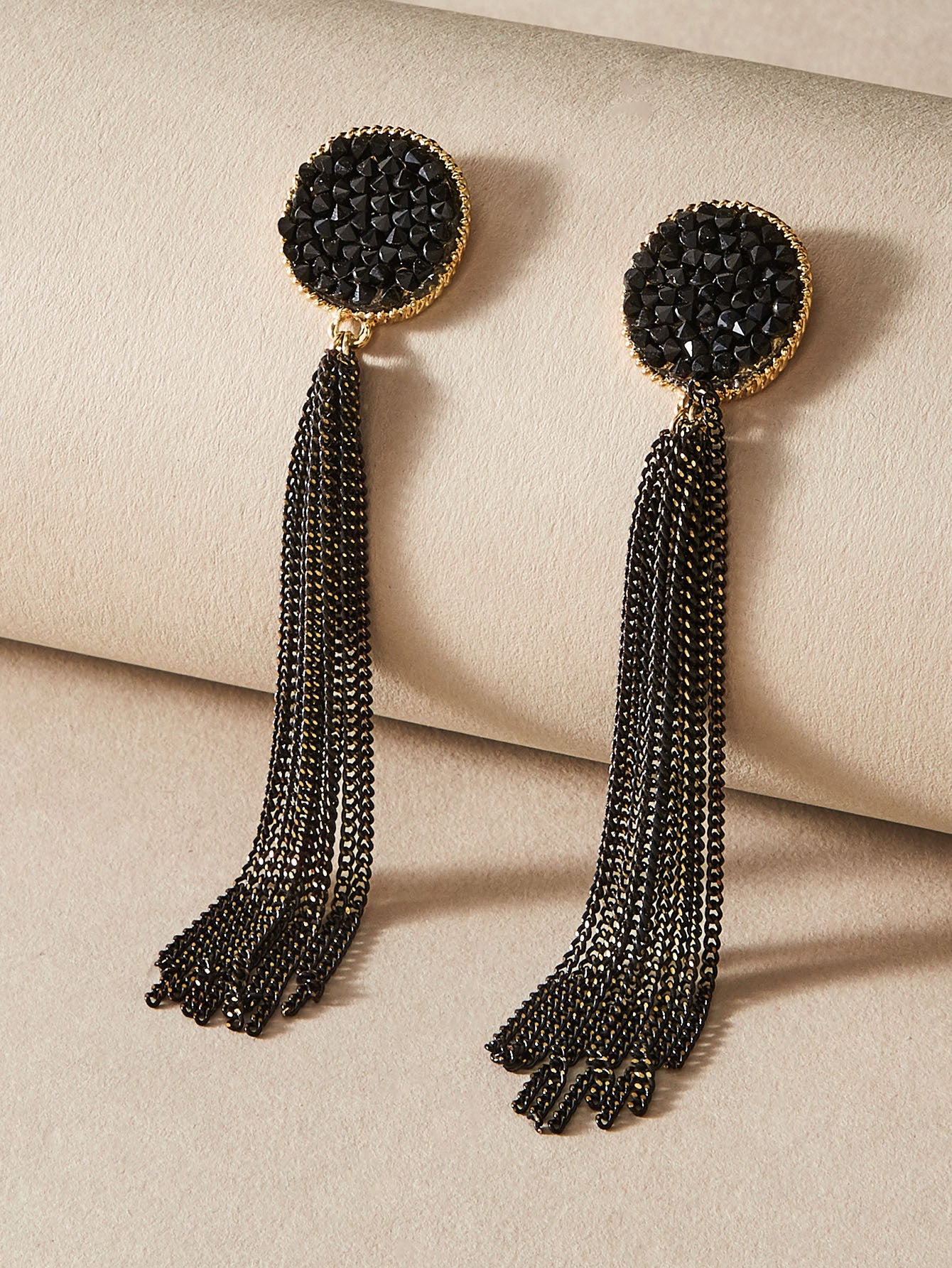 black retro long diamond tassel earrings