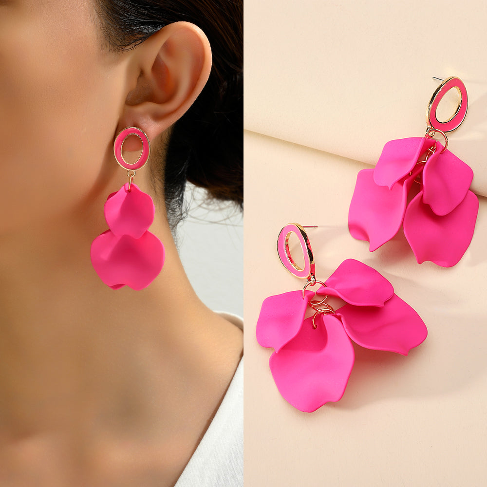 1 pair elegant romantic sweet petal spray paint painted inlay zinc alloy acrylic dangling earrings