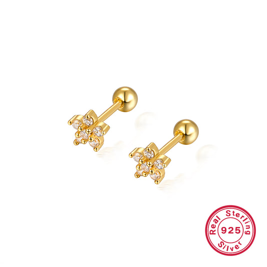 1 pair ig style commute shiny flower plating inlay sterling silver zircon 18k gold plated white gold plated ear studs