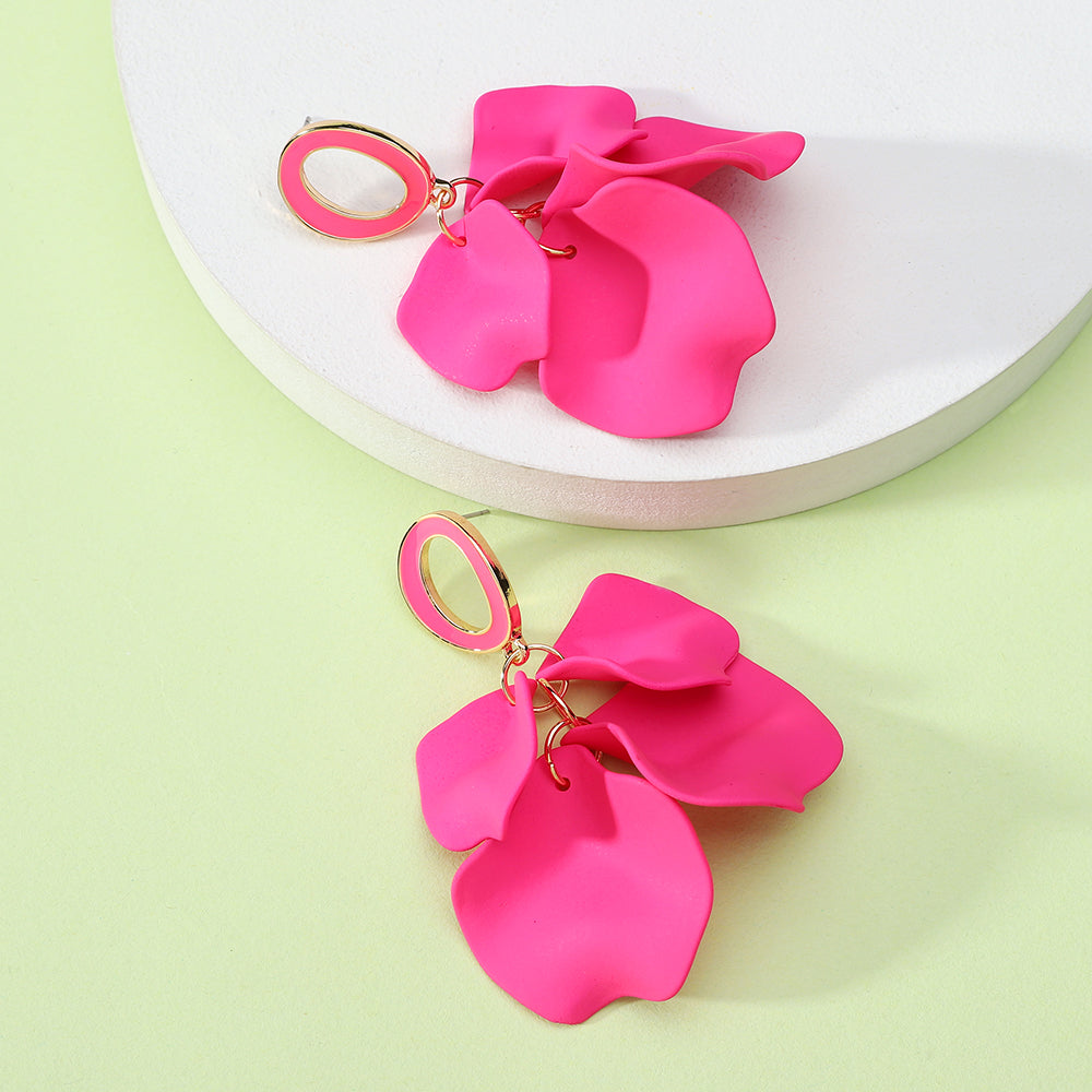 1 pair elegant romantic sweet petal spray paint painted inlay zinc alloy acrylic dangling earrings