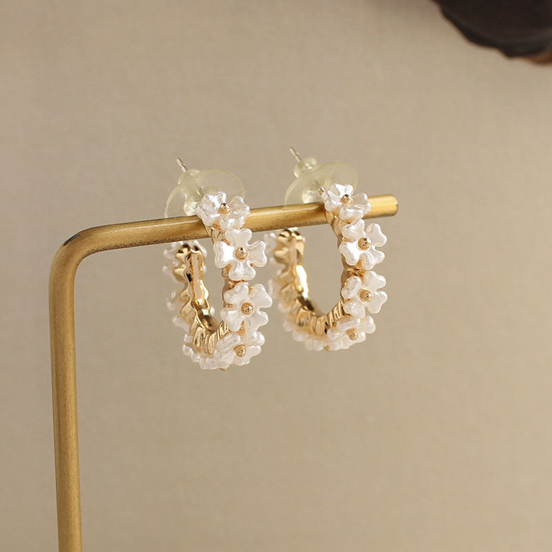 1 pair simple style flower patchwork alloy ear studs