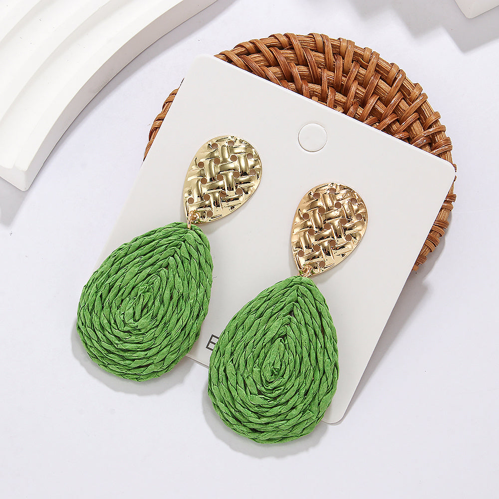 1 Pair Hawaiian Tropical Water Droplets Water Drop Alloy raffia 14K Gold Plated Drop Earrings