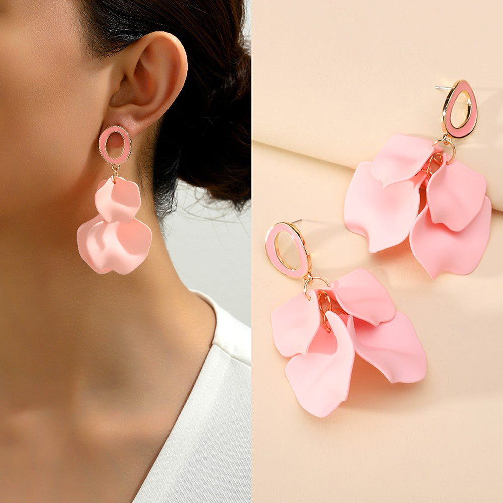 1 pair elegant romantic sweet petal spray paint painted inlay zinc alloy acrylic dangling earrings