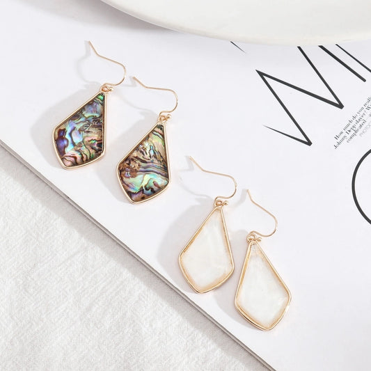 1 pair simple style color block alloy inlay shell women's drop earrings