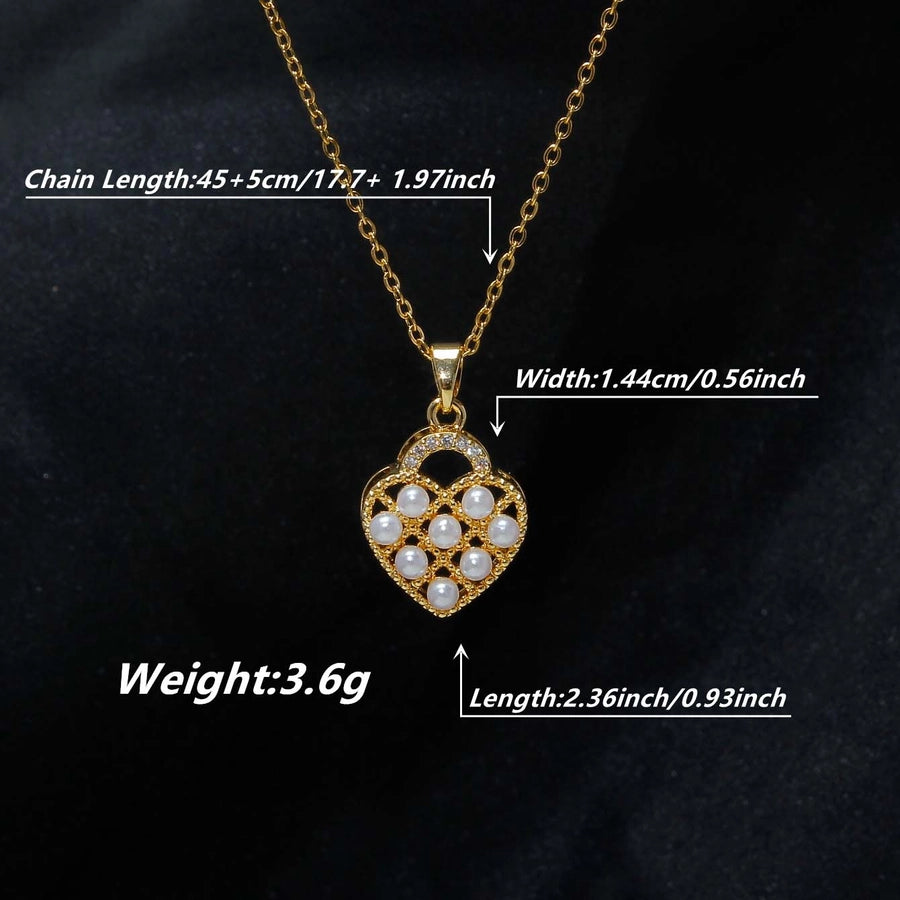 retro heart shape stainless steel plating inlay artificial pearls 18k gold plated pendant necklace