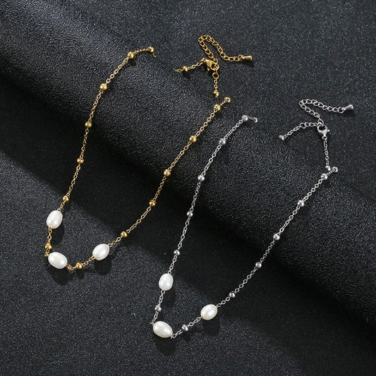 elegant water droplets stainless steel freshwater pearl beaded necklace