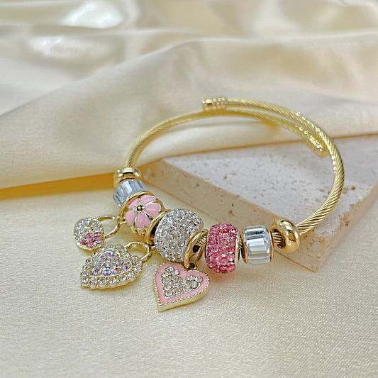 Novelty Heart Shape 304 Stainless Steel Alloy Zircon Bangle In Bulk