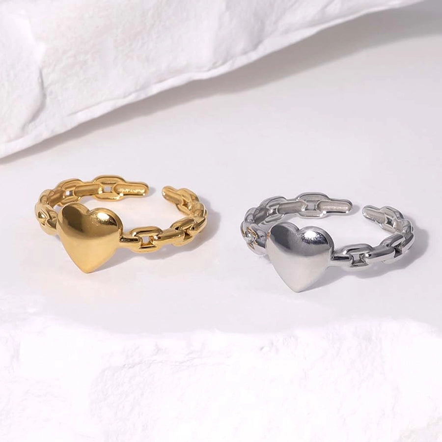 304 Stainless Steel 18K Gold Plated Casual Simple Style Plating Heart Shape Open Rings