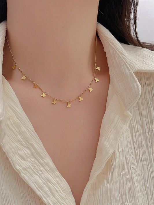 sweet simple style butterfly titanium steel plating gold plated necklace