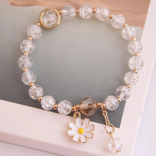 korean fashion simple small daisy pendant crystal beads  bracelet