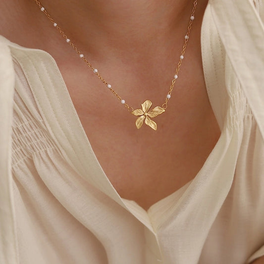 lady flower titanium steel plating 18k gold plated pendant necklace