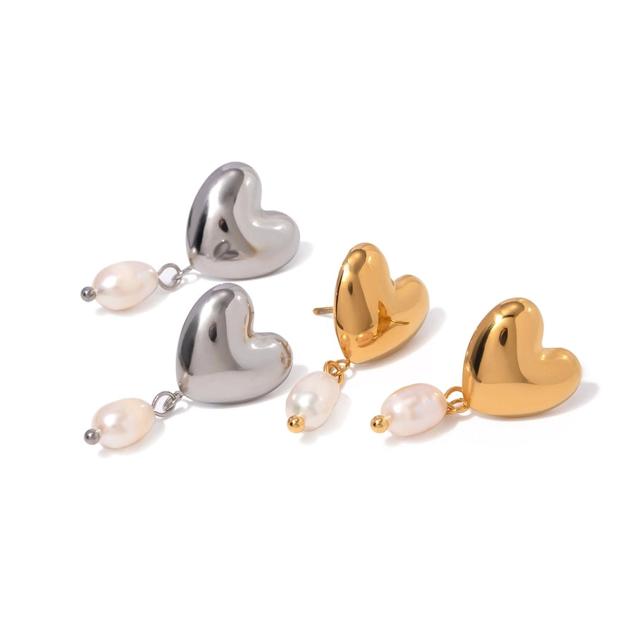 1 Pair IG Style Simple Style Heart Shape Pearl 304 Stainless Steel 18K Gold Plated Drop Earrings