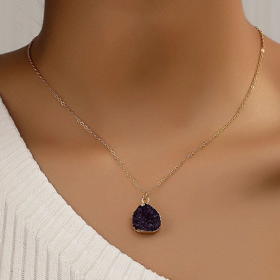casual simple style irregular alloy inlay resin women's pendant necklace